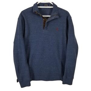 Polo Ralph Lauren Mens Blue Cotton Quarter Zip Pullover Sweater Size M Heathered